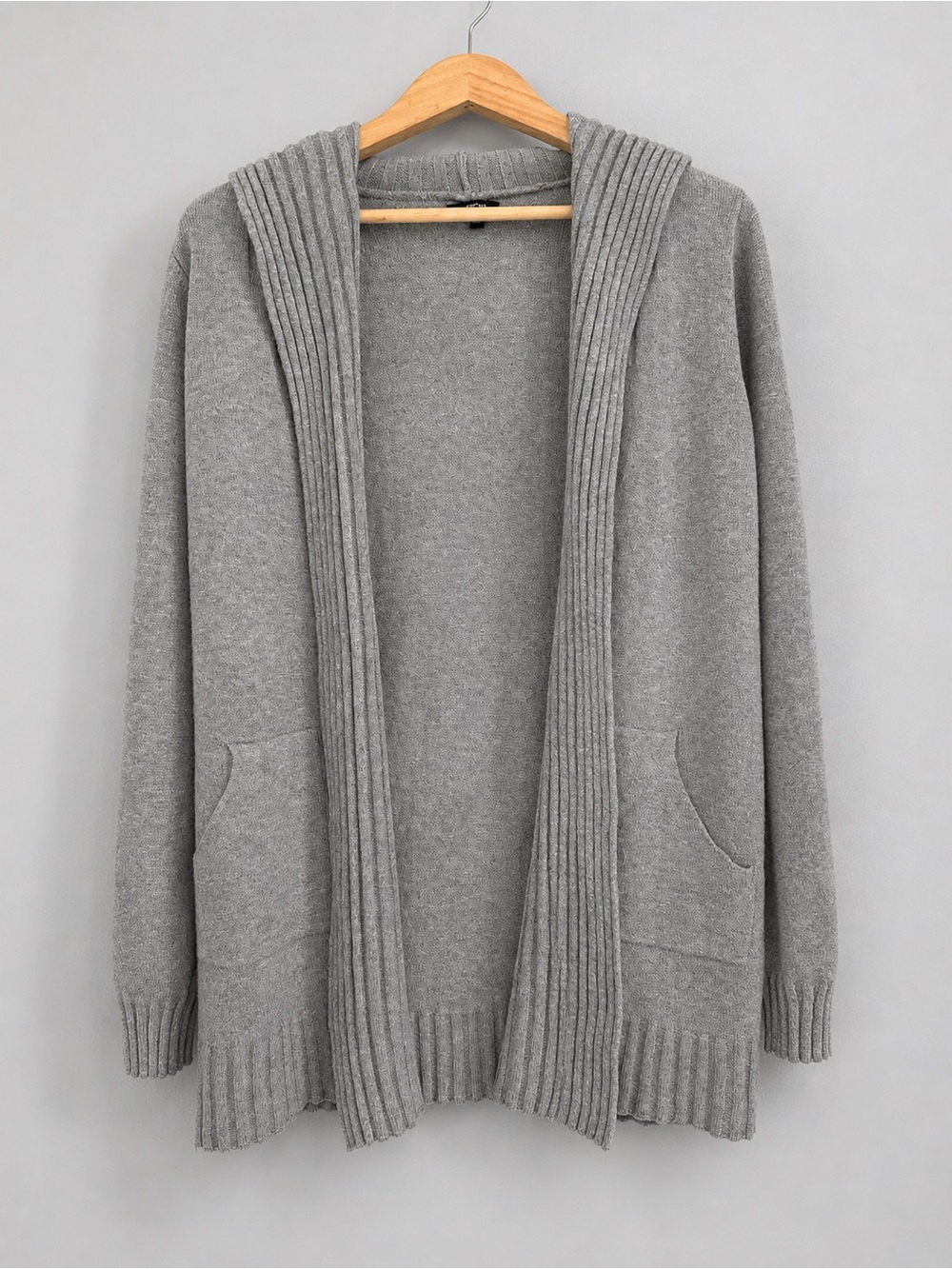 Apt. 9 Women’s Medium Gray Hooded Open Front Cardigan Sweater Longline Pockets